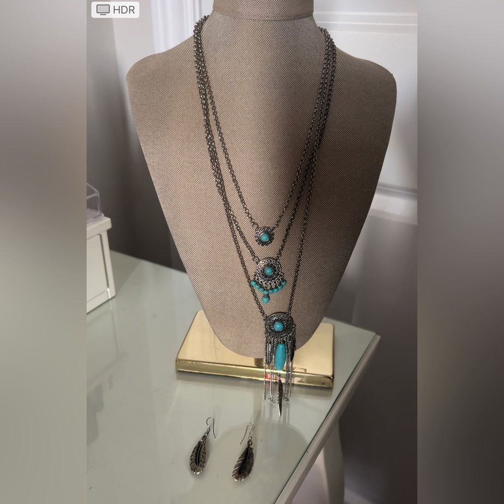 dream catcher-leaf necklace and earrings